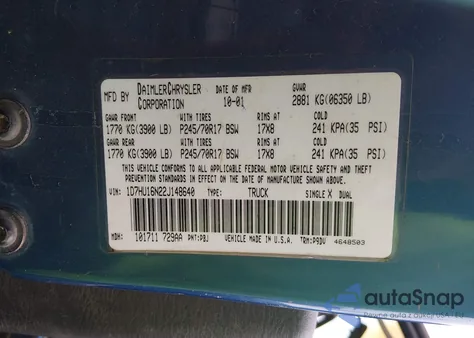 2002 Dodge Ram 1500 St из США, поврежденный, VIN 1D7HU16N22J148640